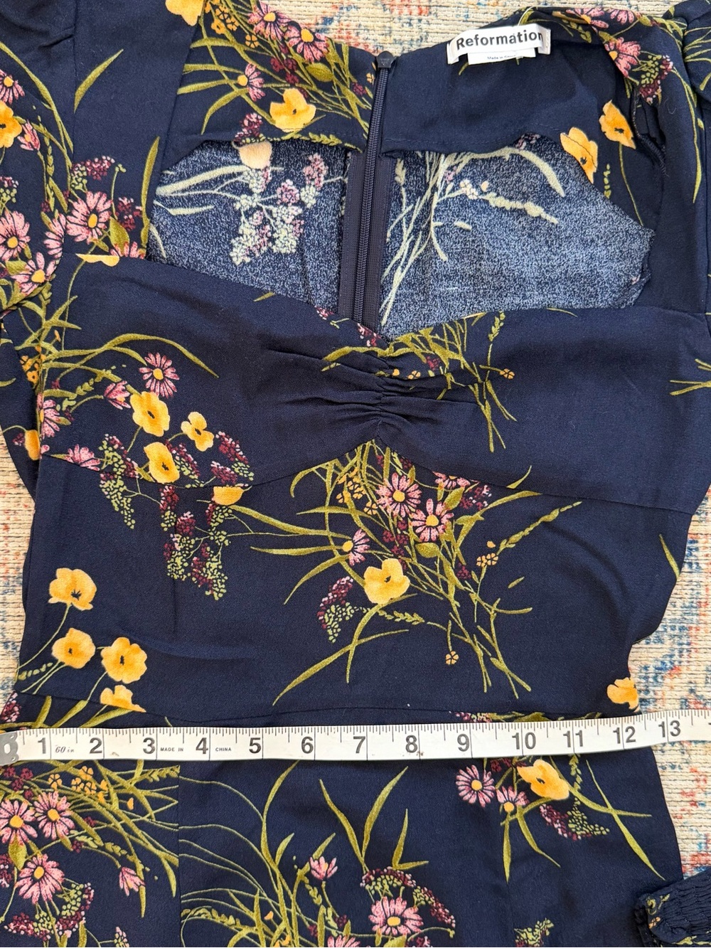 REFORMATION Boho Wallflower Midi Dress Navy Long Sleeve Slit Sweetheart Size 0 - Picture 13 of 16